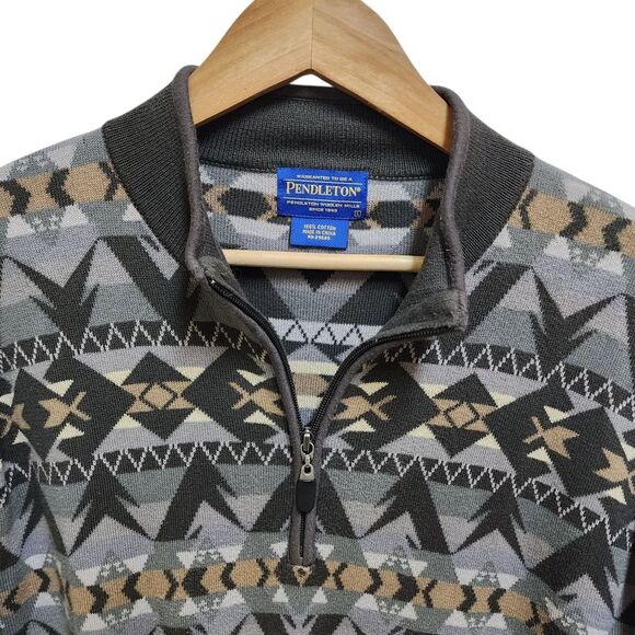 Pendleton Sweater Mens Sz L Gray Cotton Knit 1/4 Zip Lg Slv Elbow Pad Preppy - Picture 7 of 9